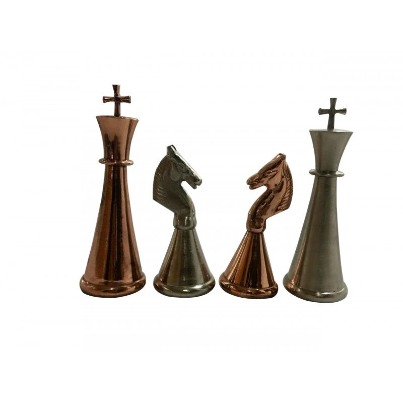 Art Deco Solid Brass Chess Pieces – 4″ King Display & Playing Set