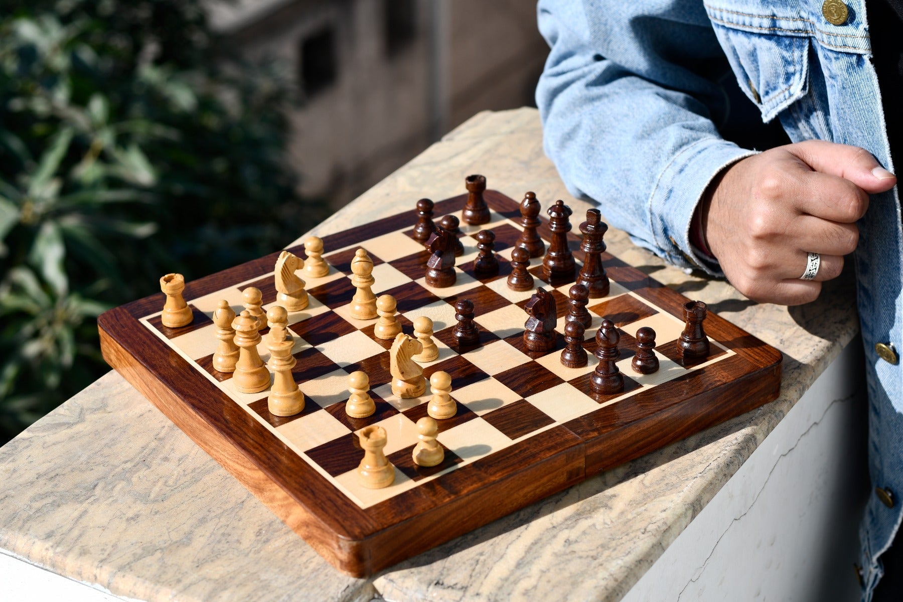 12″ Travel Folding Magnetic Chess Set – Sheesham & Maple Wood
