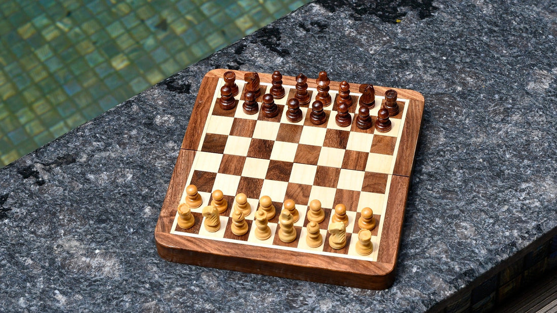 7″ Travel Folding Magnetic Chess Set – Sheesham & Maple Wooden Board
