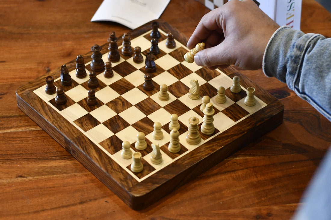 10″ Travel Folding Magnetic Chess Set – Sheesham & Maple Wood