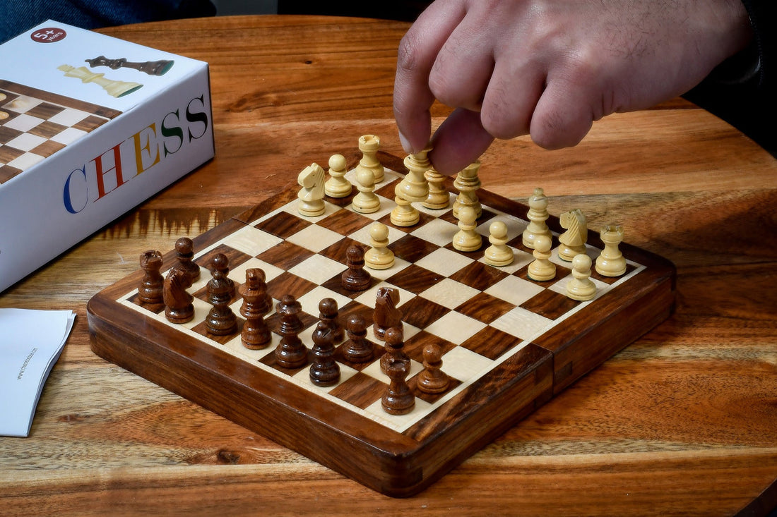 7″ Travel Folding Magnetic Chess Set – Sheesham & Maple Wooden Board