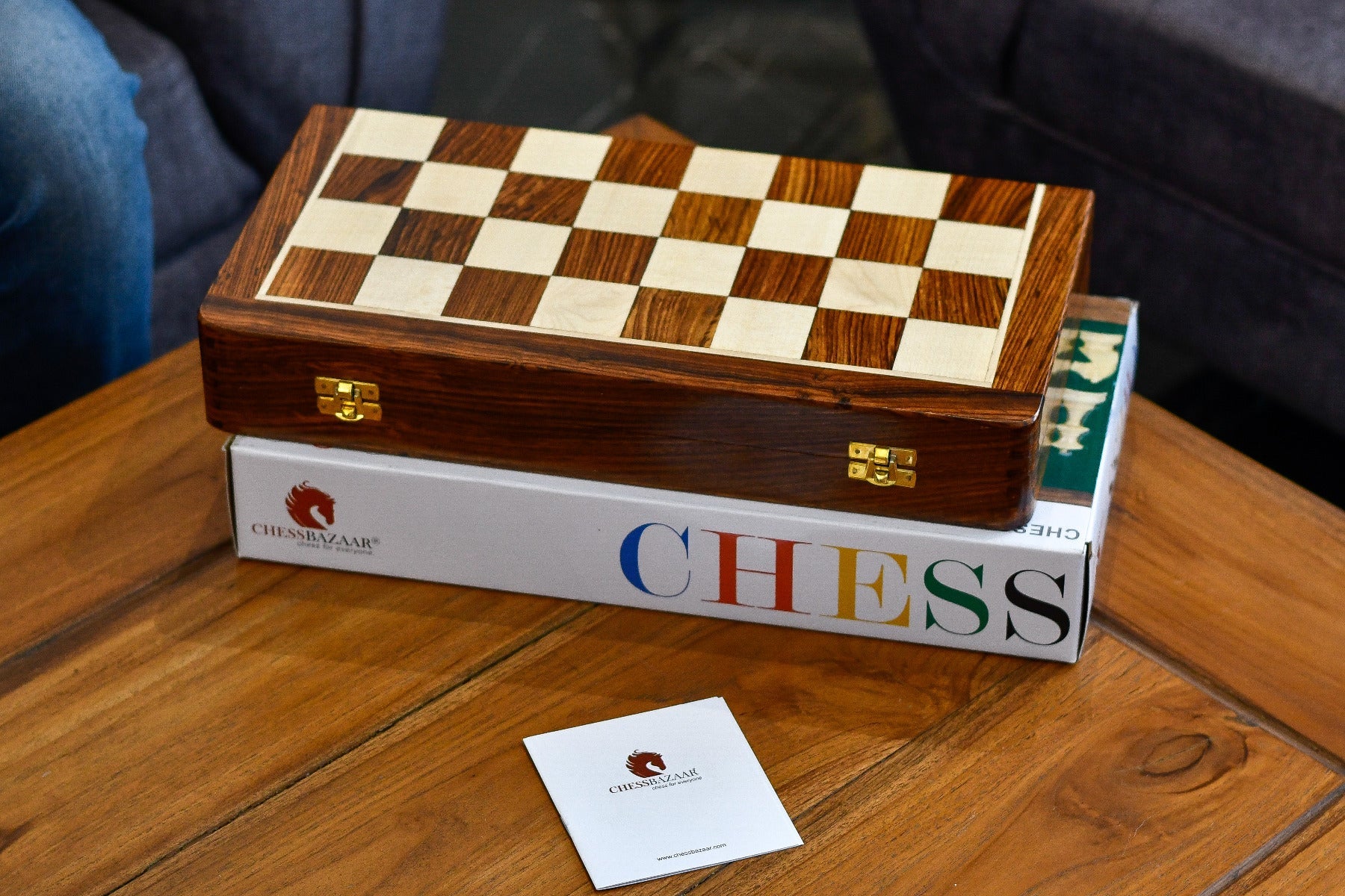 16″ Travel Folding Wooden Chess Set – Sheesham & Maple Board