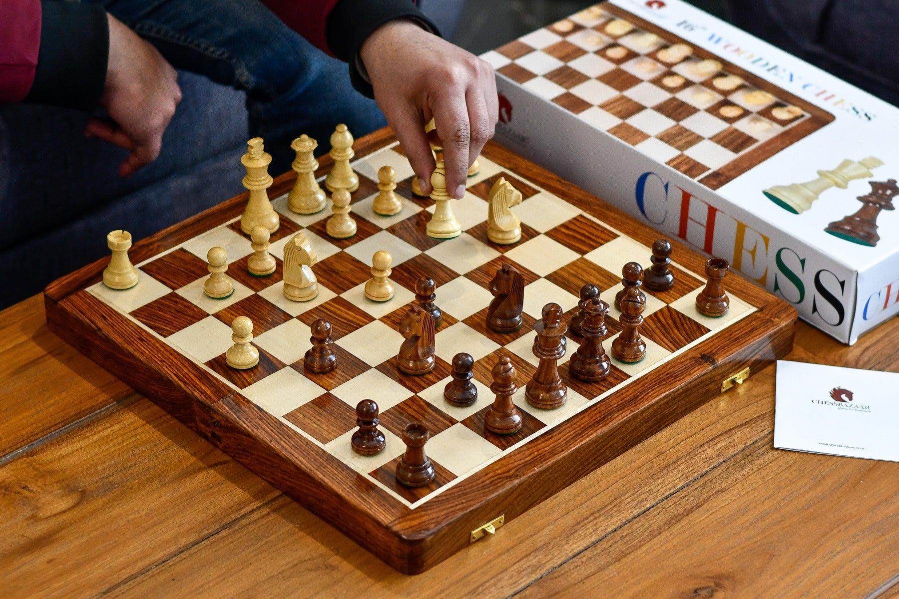 16″ Travel Folding Wooden Chess Set – Sheesham & Maple Board