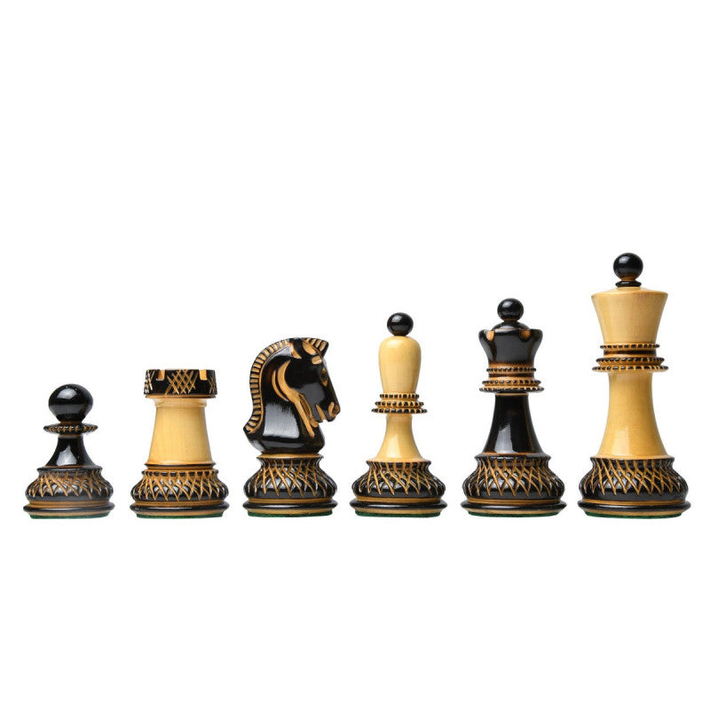 1950 Dubrovnik Bobby Fischer Chessmen – Lacquered Burnt & Natural Boxwood (3.7" King)