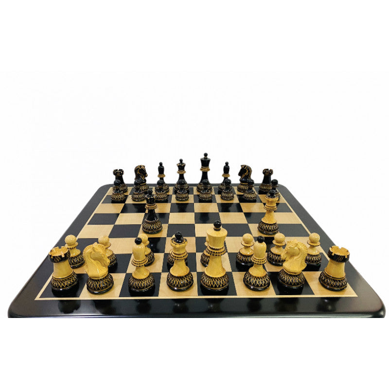 1950 Dubrovnik Bobby Fischer Chessmen – Lacquered Burnt & Natural Boxwood (3.7" King)