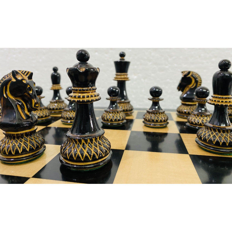 Reproduzierte Dubrovnik Bobby Fischer Schachfiguren von 1950 – 3,7" König aus lackiertem Buchsbaum