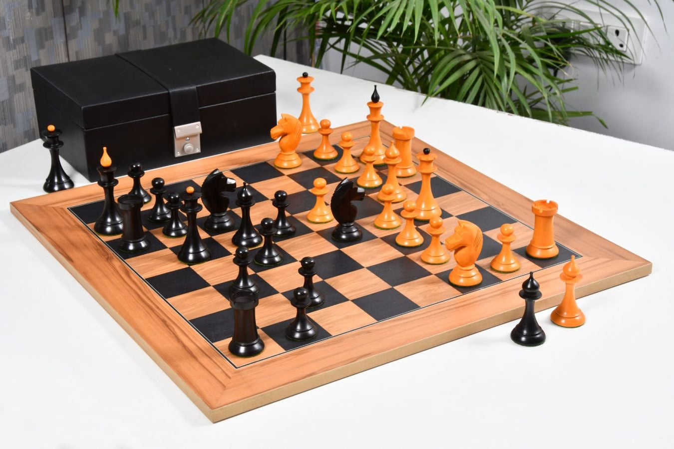 1950s Soviet Latvian Chess Set – 4.1'' King, Ebonized & Antiqued Box