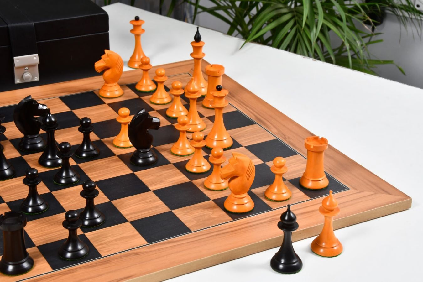 1950s Soviet Latvian Chess Set – 4.1'' King, Ebonized & Antiqued Box