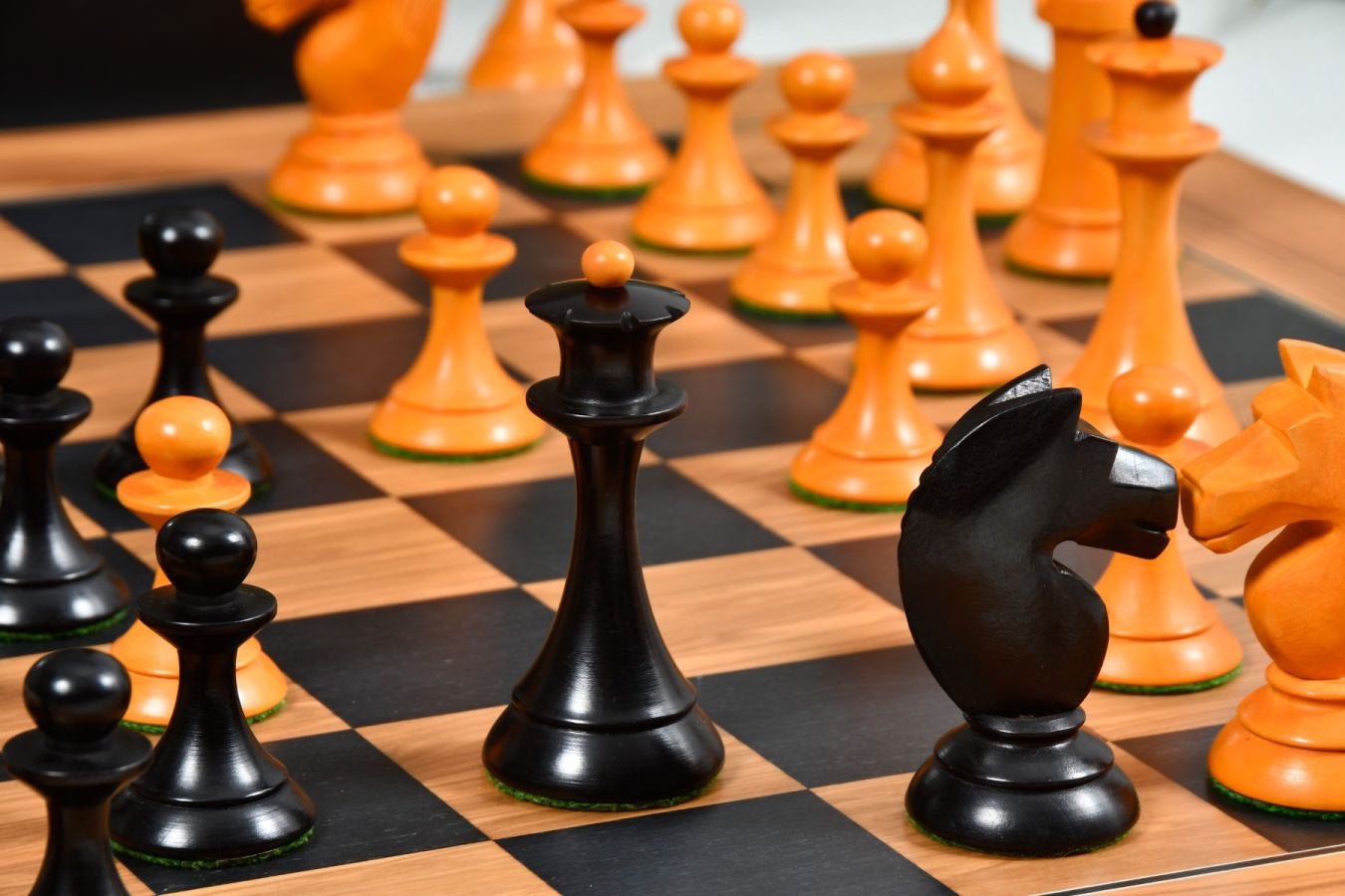 1950s Soviet Latvian Chess Set – 4.1'' King, Ebonized & Antiqued Box