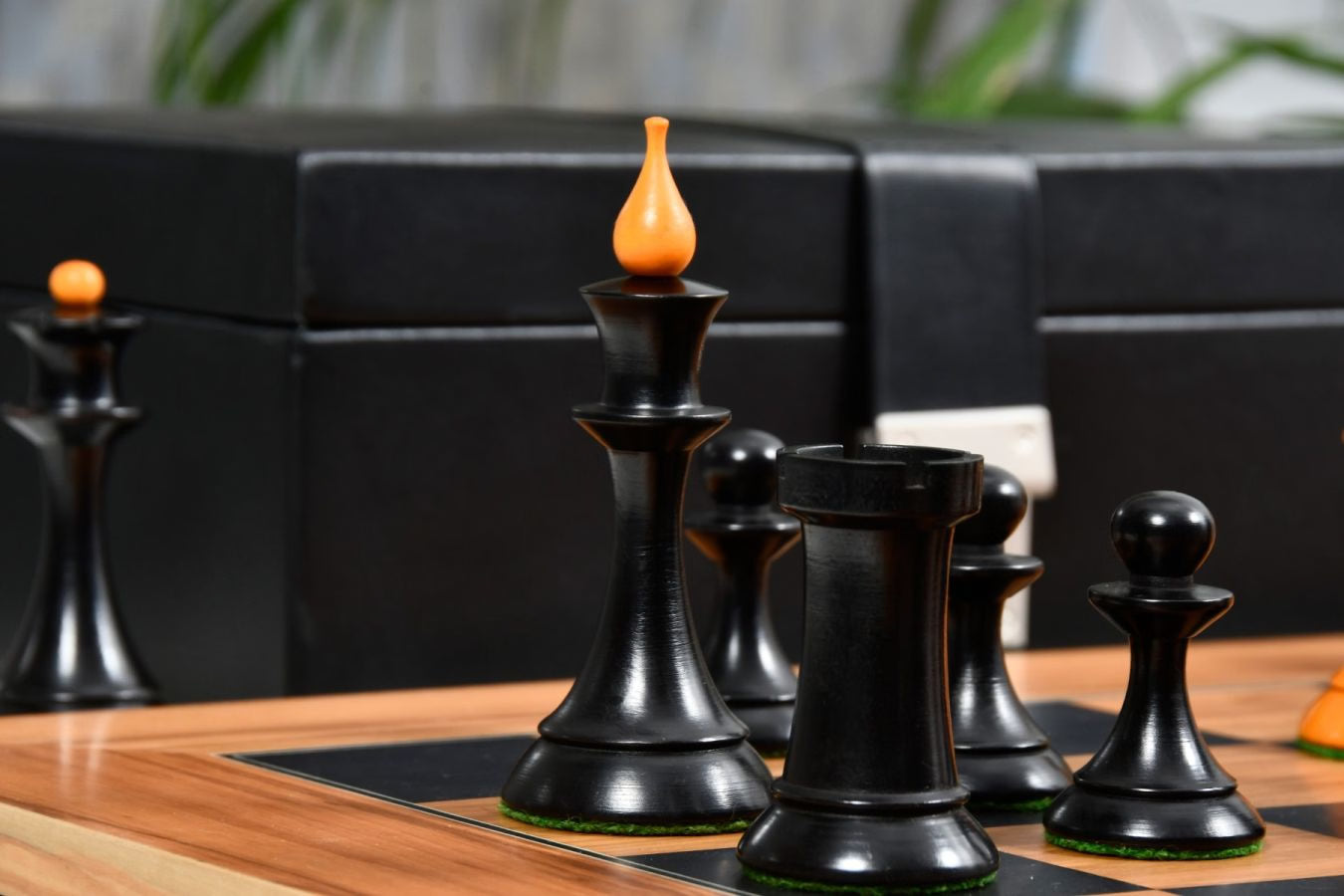 1950s Soviet Latvian Chess Set – 4.1'' King, Ebonized & Antiqued Box