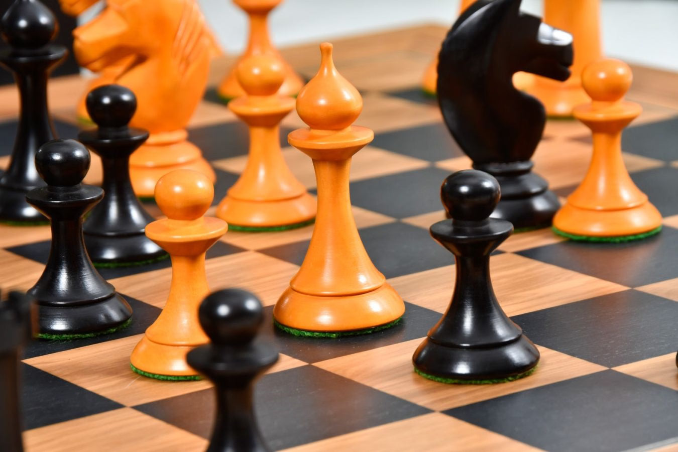 1950s Soviet Latvian Chess Set – 4.1'' King, Ebonized & Antiqued Box