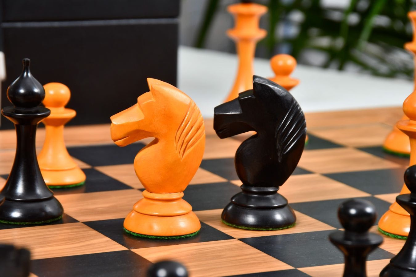 1950s Soviet Latvian Chess Set – 4.1'' King, Ebonized & Antiqued Box