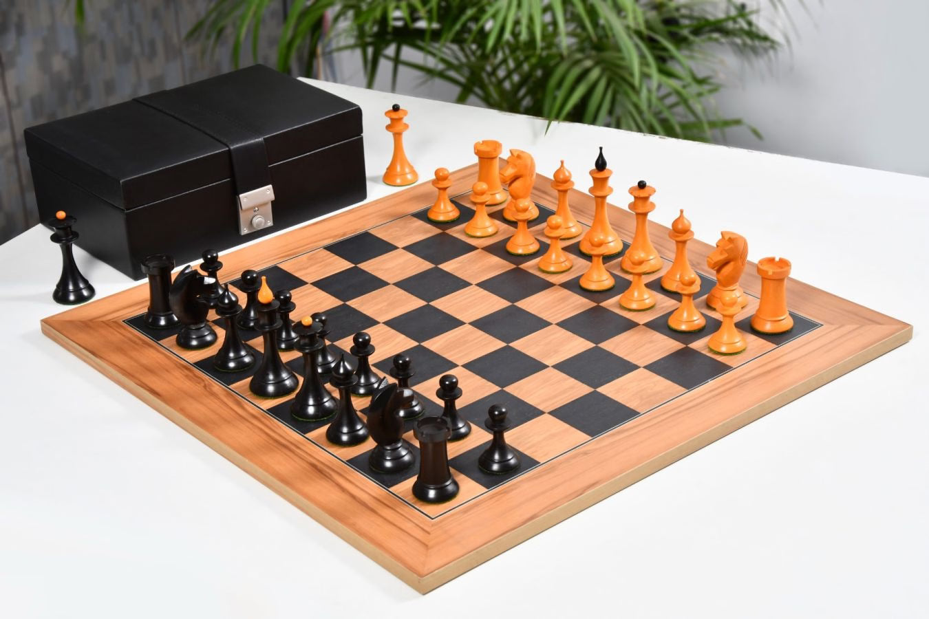 1950s Soviet Latvian Chess Set – 4.1'' King, Ebonized & Antiqued Box