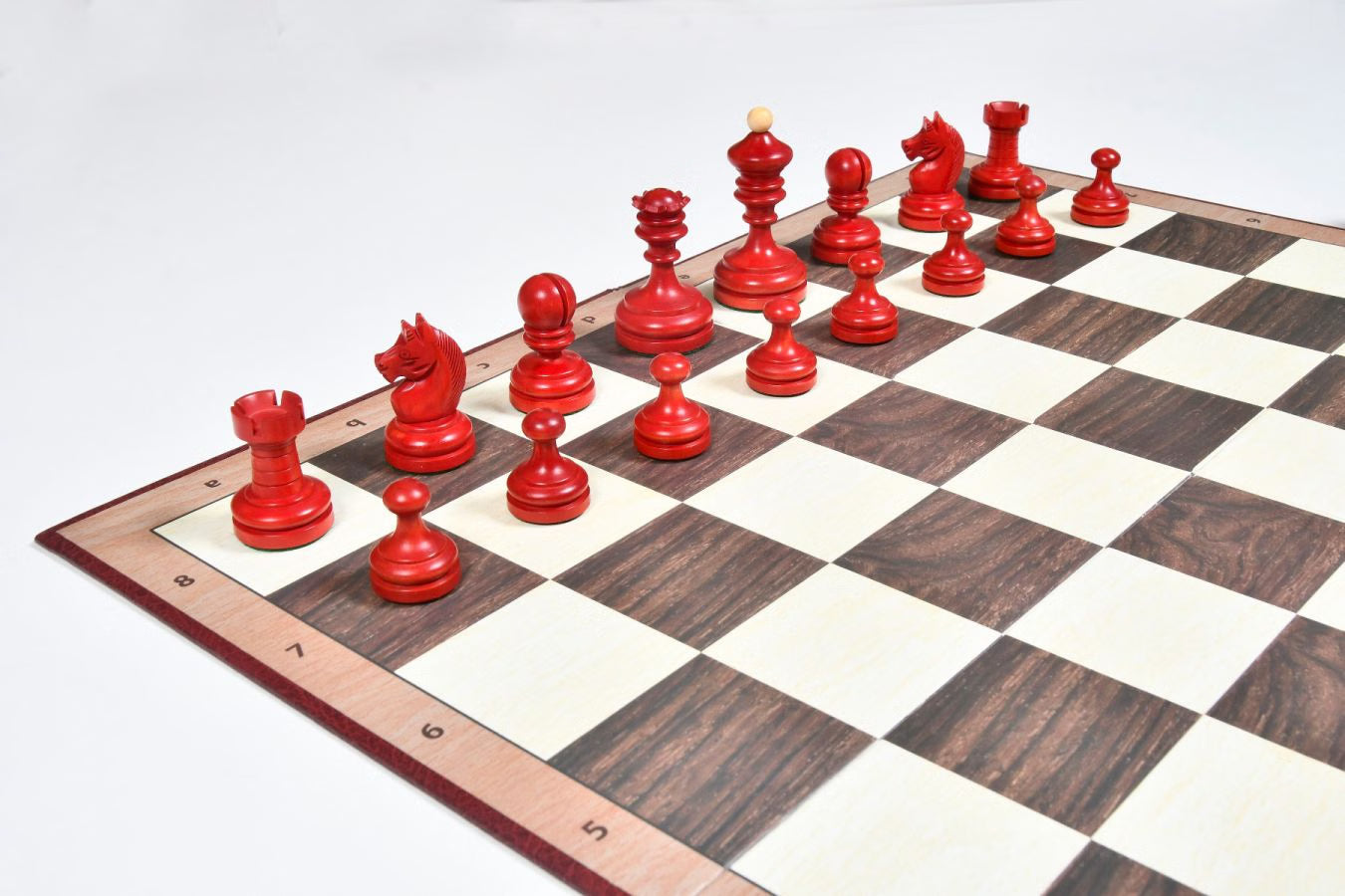 1930 Knubbel Analysis Chess Set – 3'' King, Crimson & Boxwood, Folding Board Included